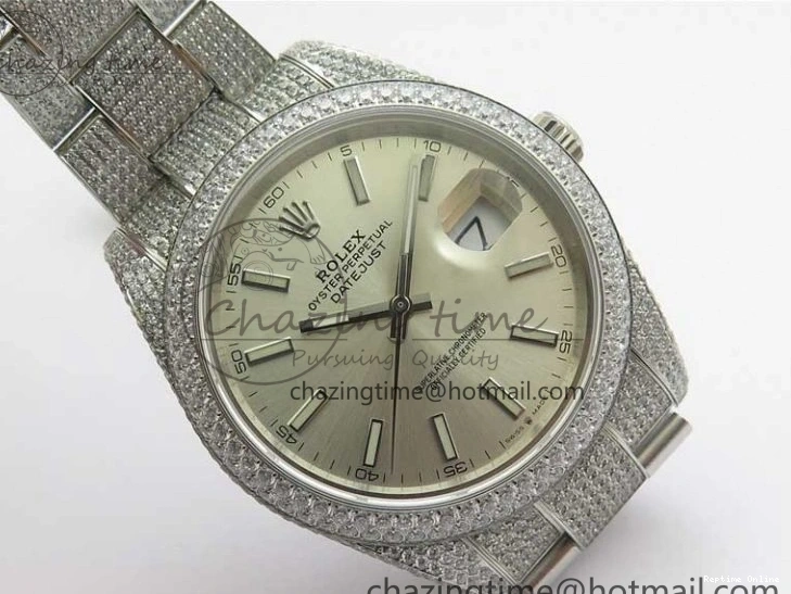 0224 Practical DateJust 41 126334 904 Full Paved Diamonds BP Maker Best Edition Silver Dial on Oyster Bracelet A 2542